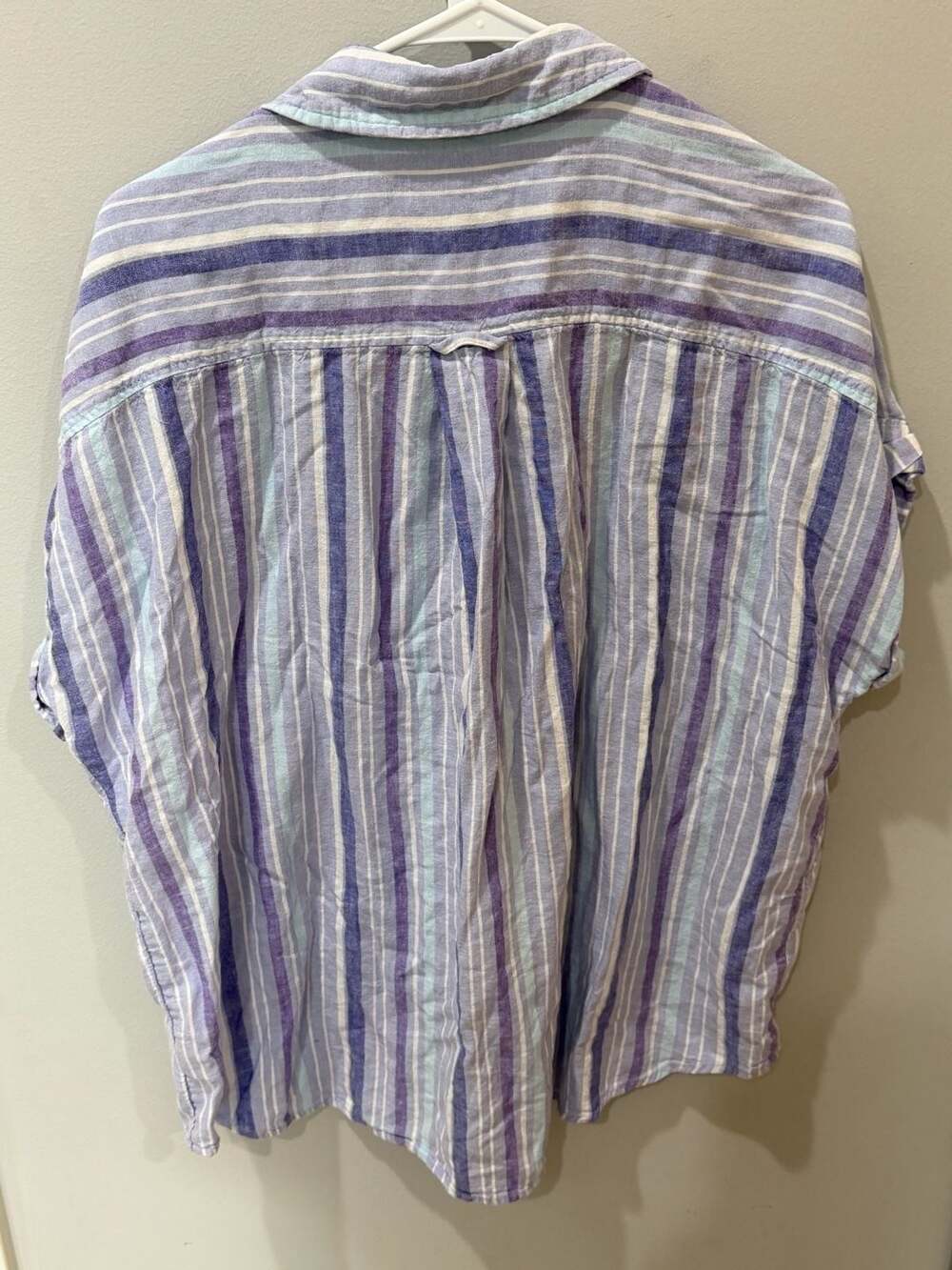 Terra & Sky Women's Purple and Blue Striped Short Sleeve Button-Up Shirt